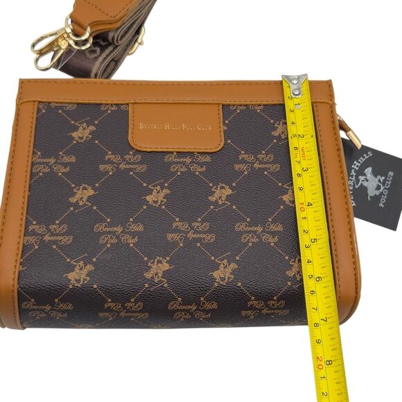 Beverly Hills Polo Club Crossbody Bag Faux Leather Brown Tan 7Hx8.5Lx3W Inch - Picture 7 of 12